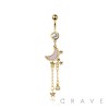 316L SURGICAL STEEL OPAL MOON MULTI CZ CHAIN STAR DANGLE BELLY BUTTON NAVEL RING 
